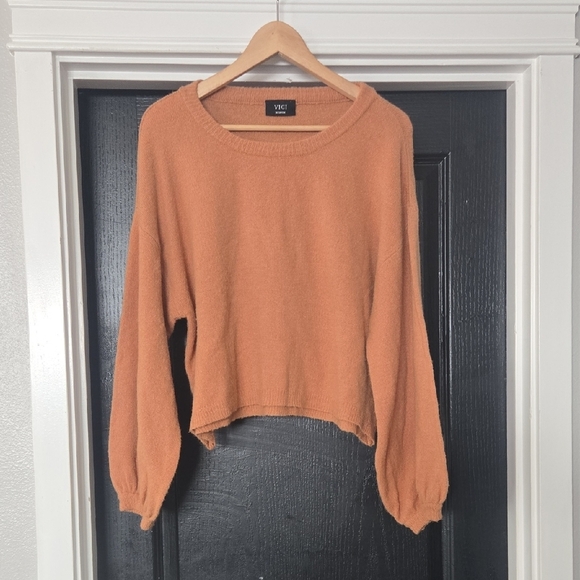 Vici Light Orange Brown Balloon Sleeve Crop Sweater Size Medium - Picture 1 of 9